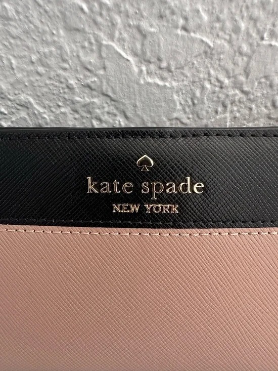 Kate Spade New York Saffiano Leather Wallet Black Blush Bifold Snap Zip Womens - Picture 2 of 9